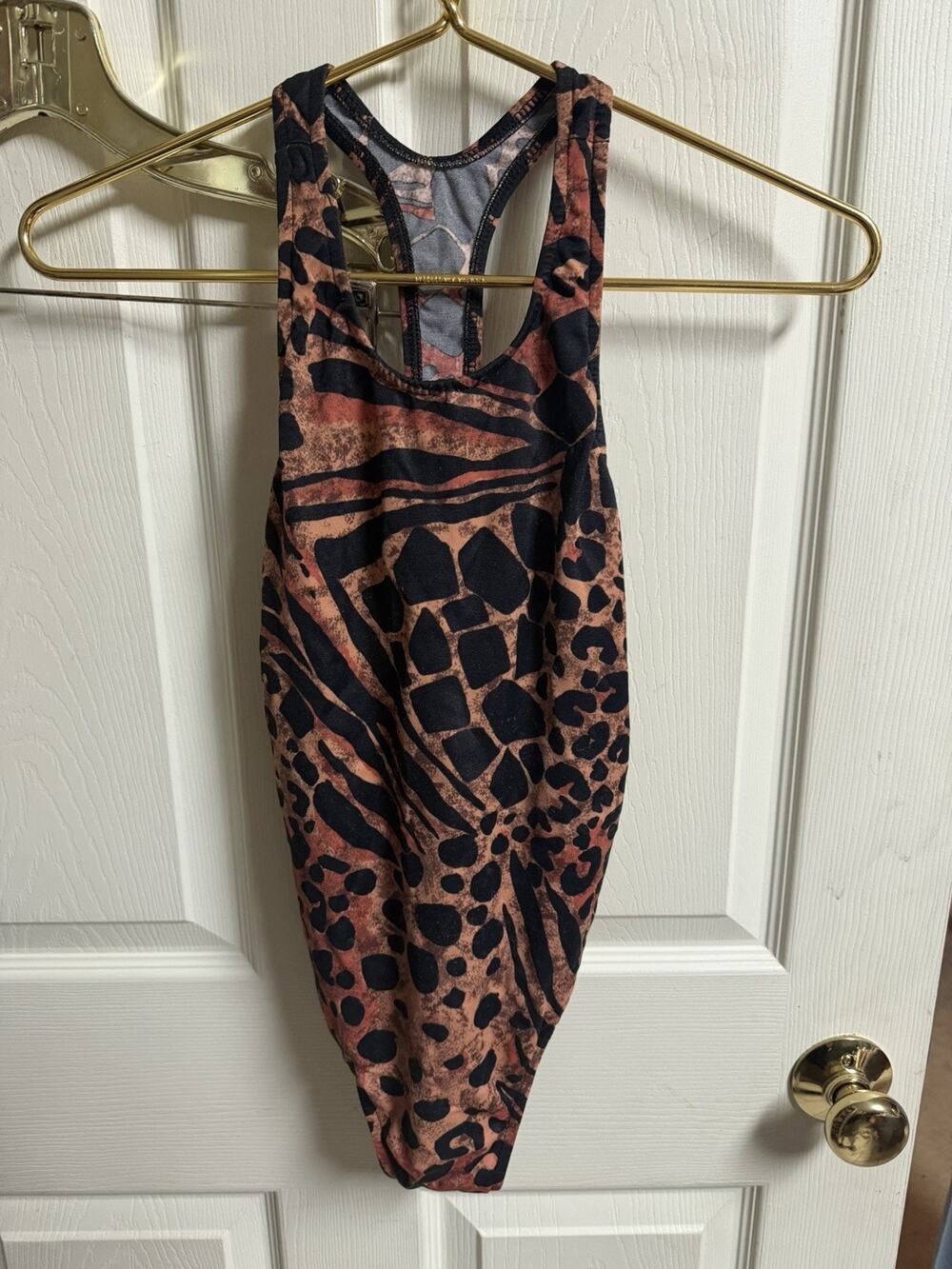 Rodan Swimsuit Bathing Beach 80s 90s Vintage Animal Print Jungle Razorback Med